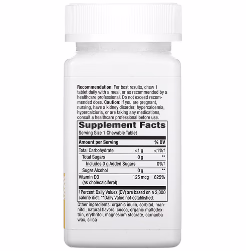 Nature's Way, Vitamin D3 Max, Chocolate, 125 mcg (5, 000 IU), 90 Sugar-Free Tablets