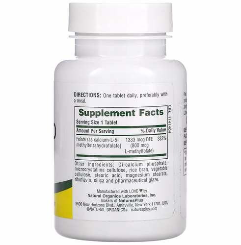 NaturesPlus, Folic Acid as Methylfolate, 800 mcg, 90 Tablets NaturesPlus, Folic Acid as Methylfolate, 800 mcg, 90 Tablets