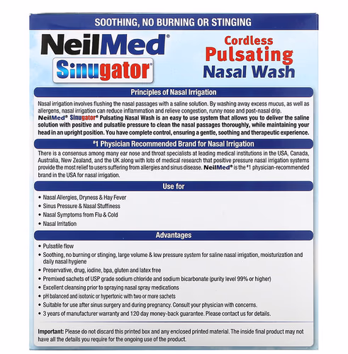 NeilMed, Sinugator, Cordless Pulsating Nasal Wash, 3 Piece Set