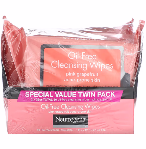 Neutrogena, Oil-Free Cleansing Wipes, Pink Grapefruit, 2 Packs, 25 Pre-Moistened Towelettes Each Neutrogena, Oil-Free Cleansing Wipes, Pink Grapefruit, 2 Packs, 25 Pre-Moistened Towelettes Each