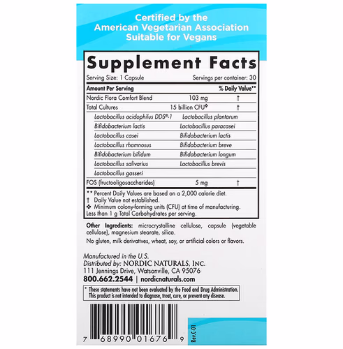 Nordic Naturals, Nordic Flora Probiotic, Comfort, 15 Billion CFU, 30 Capsules