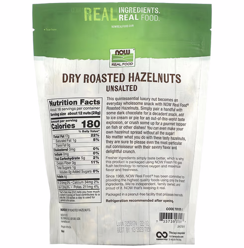 NOW Foods, Hazelnuts, Dry Roasted & Unsalted, 16 oz (454 g) NOW Foods, Hazelnuts, Dry Roasted & Unsalted, 16 oz (454 g)