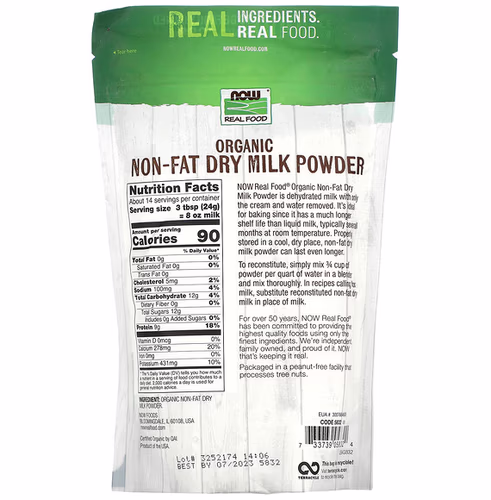 NOW Foods, Real Food, Organic Non-Fat Dry Milk Powder, 12 oz (340 g) NOW Foods, Real Food, Organic Non-Fat Dry Milk Powder, 12 oz (340 g)