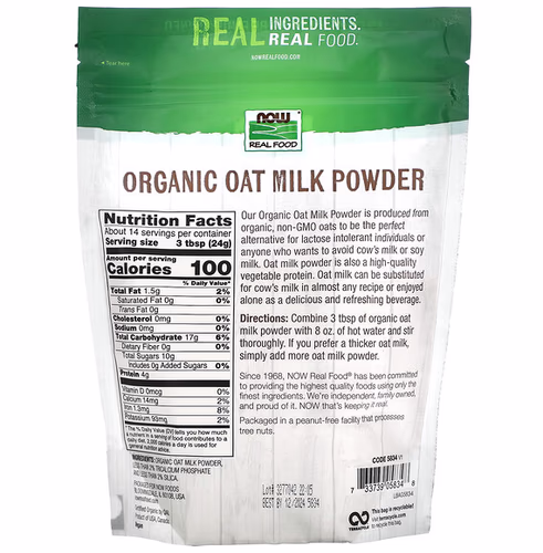 NOW Foods, Real Food, Organic Oat Milk Powder, 12 oz (340 g)