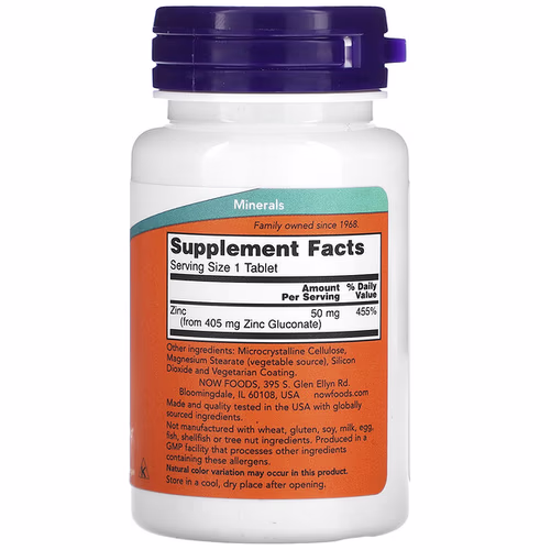 NOW Foods, Zinc, 50 mg, 100 Tablets NOW Foods, Zinc, 50 mg, 100 Tablets