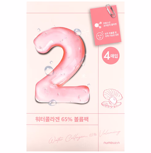 Numbuzin, Water Collagen 65% Voluming Beauty Sheet Mask, No.2, 4 Sheets, 1.11 fl oz (33 ml) Each