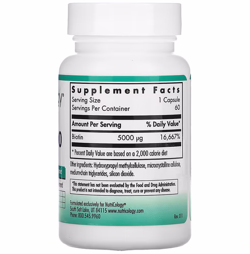 Nutricology, Biotin 5000, 60 Vegetarian Capsules Nutricology, Biotin 5000, 60 Vegetarian Capsules
