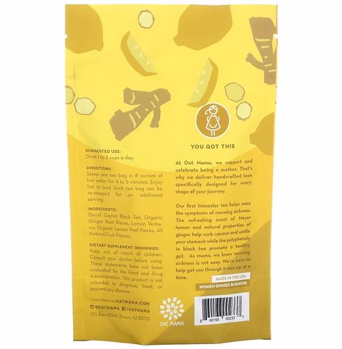 Oat Mama, Morning Sickness Tea, Meyer Lemon Ginger, Caffeine Free, 14 Tea Bags, 32 g