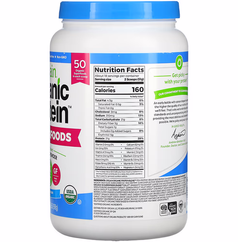 Orgain, Organic Protein & Superfoods Powder, Plant Based, Vanilla Bean, 2.02 lbs (918 g) Orgain, Organic Protein & Superfoods Powder, Plant Based, Vanilla Bean, 2.02 lbs (918 g)