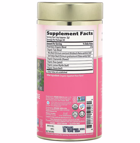 Organic India, Tulsi Sweet Rose, Caffeine-Free, 3.5 oz (100 g)