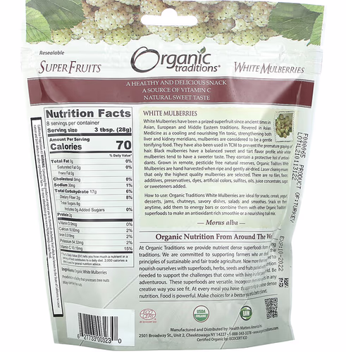 Organic Traditions, White Mulberries, 8 oz (227 g) Organic Traditions, White Mulberries, 8 oz (227 g)