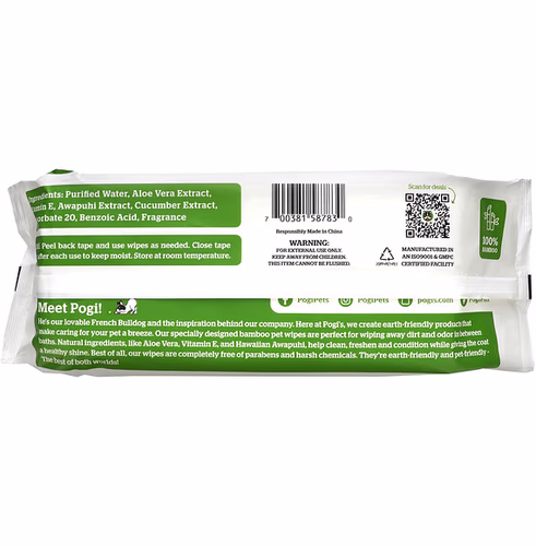 Pogi's Pet Supplies, Grooming Wipes, Green Tea Leaf, 100 Fresh Wipes