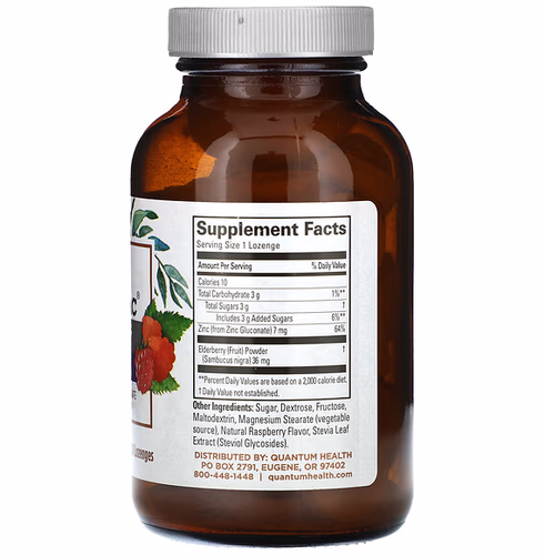 Quantum Health, TheraZinc, Elderberry, Raspberry, 60 Lozenges