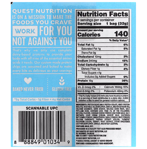 Quest Nutrition, Original Style Protein Chips, Cheddar & Sour Cream, 8 Bags, 1.1 oz (32 g) Quest Nutrition, Original Style Protein Chips, Cheddar & Sour Cream, 8 Bags, 1.1 oz (32 g)