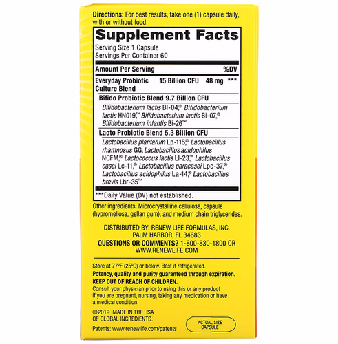 Renew Life, Ultimate Flora Everyday Probiotic, 15 Billion CFU, 60 Vegetarian Capsules