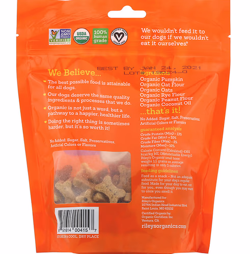 Riley’s Organics, Dog Treats, Small Bone, Pumpkin & Coconut Recipe, 5 oz (142 g) Riley’s Organics, Dog Treats, Small Bone, Pumpkin & Coconut Recipe, 5 oz (142 g)