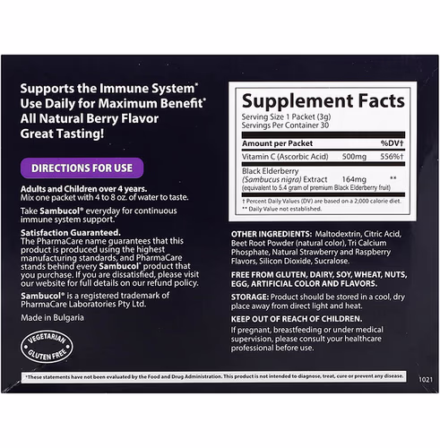 Sambucol, Black Elderberry, Daily Immune Drink Powder, Natural Berry, 30 Packets, 0.1 oz (3 g) Each Sambucol, Black Elderberry, Daily Immune Drink Powder, Natural Berry, 30 Packets, 0.1 oz (3 g) Each