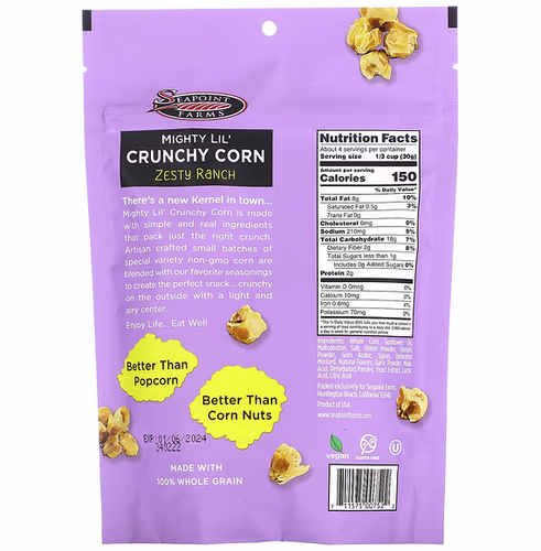 Seapoint Farms, Mighty Lil' Crunchy Corn, Zesty Ranch, 4 oz (113 g)