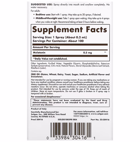 Solgar, Liposoman Melatonin, Sleep Spray, Mild Mint, 100 Oral Sprays, 0.68 fl oz (20 ml)