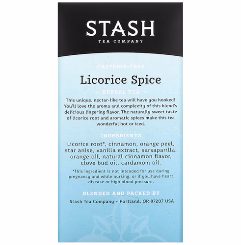 Stash Tea, Herbal Tea, Licorice Spice, Caffeine Free, 20 Tea Bags, 1.2 oz (36 g) Stash Tea, Herbal Tea, Licorice Spice, Caffeine Free, 20 Tea Bags, 1.2 oz (36 g)