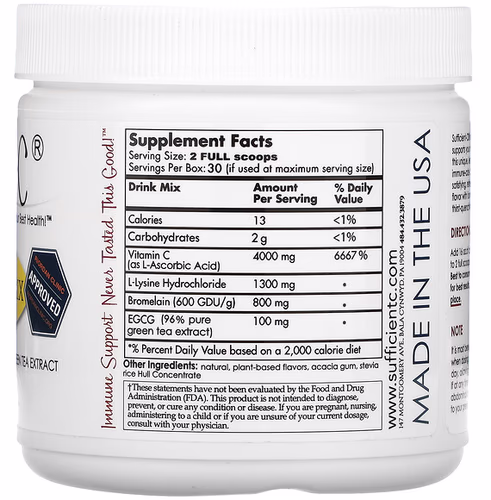 Sufficient C, High Dosed Immune-Ade Drink Mix, Lemon Peach, 4, 000 mg, 250 g