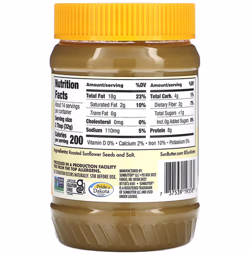 SunButter, Sunflower Butter, No Sugar Added, 16 oz (454 g) SunButter, Sunflower Butter, No Sugar Added, 16 oz (454 g)