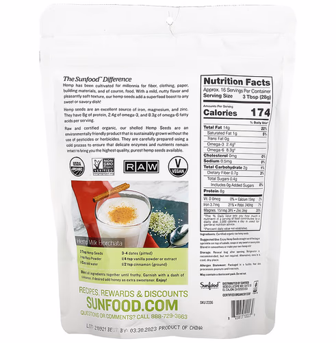 Sunfood, Raw Organic Hemp Seeds, 1 lb (454 g) Sunfood, Raw Organic Hemp Seeds, 1 lb (454 g)