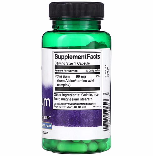 Swanson, Albion Potassium, 99 mg, 90 Capsules Swanson, Albion Potassium, 99 mg, 90 Capsules