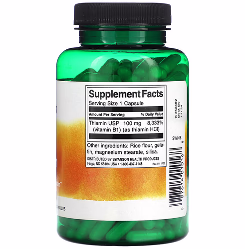 Swanson, B1, Thiamin, 100 mg, 250 Capsules