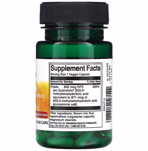 Swanson, Folate, 5-Methyltetrahydrofolic Acid, 800 mcg, 30 Veggie Caps Swanson, Folate, 5-Methyltetrahydrofolic Acid, 800 mcg, 30 Veggie Caps