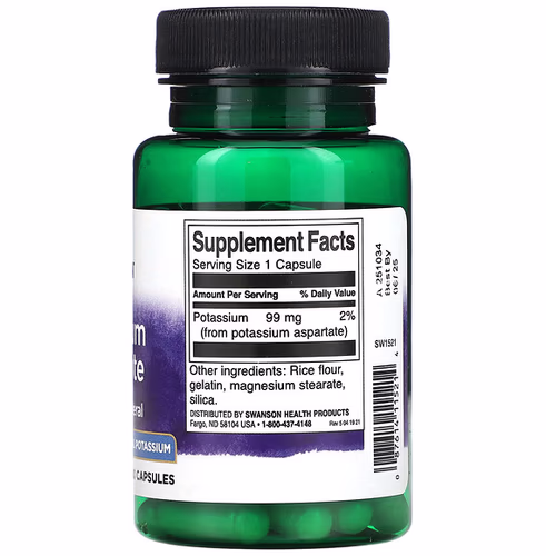 Swanson, Potassium Aspartate, 99 mg, 60 Capsules Swanson, Potassium Aspartate, 99 mg, 60 Capsules