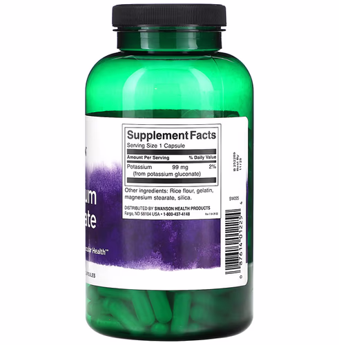 Swanson, Potassium Gluconate, 99 mg, 250 Capsules Swanson, Potassium Gluconate, 99 mg, 250 Capsules