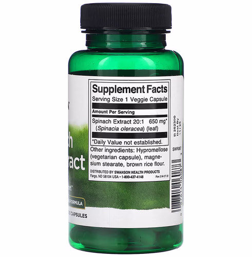 Swanson, Spinach Leaf Extract, 650 mg, 60 Veggie Capsules Swanson, Spinach Leaf Extract, 650 mg, 60 Veggie Capsules