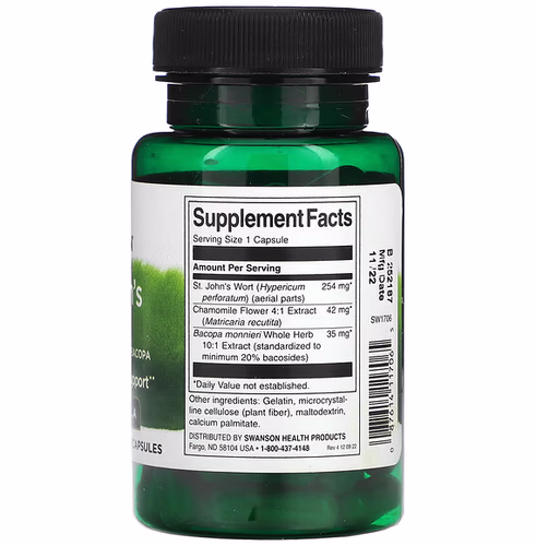 Swanson, St. John's Wort with Chamomile and Bacopa, 60 Capsules Swanson, St. John's Wort with Chamomile and Bacopa, 60 Capsules