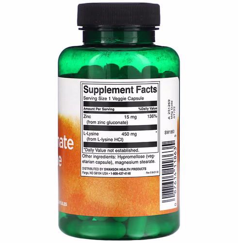 Swanson, Zinc Gluconate & L-Lysine, 90 Veggie Capsules