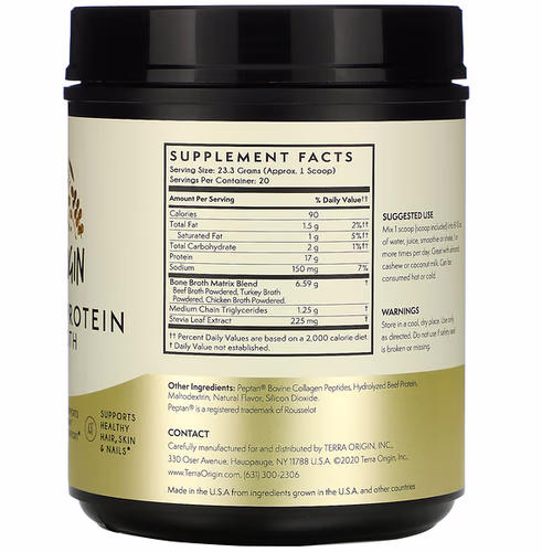 Terra Origin, Collagen + Protein Bone Broth, Vanilla, 16.43 oz (466 g) Terra Origin, Collagen + Protein Bone Broth, Vanilla, 16.43 oz (466 g)