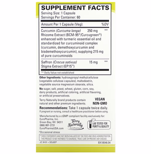 Terry Naturally, Saffron Life + Curcumin, 60 Capsules Terry Naturally, Saffron Life + Curcumin, 60 Capsules