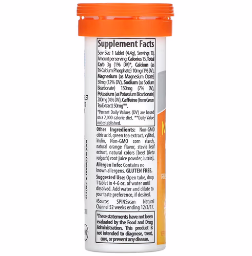 Trace Minerals, Max Hydrate Energy, Effervescent Tablets, Orange, 1.55 oz (44 g) Trace Minerals, Max Hydrate Energy, Effervescent Tablets, Orange, 1.55 oz (44 g)