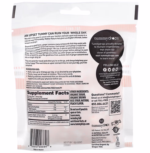 Tummydrops, Organic Double Ginger Peach, 33 Lozenges, 3.7 oz (105 g) Tummydrops, Organic Double Ginger Peach, 33 Lozenges, 3.7 oz (105 g)