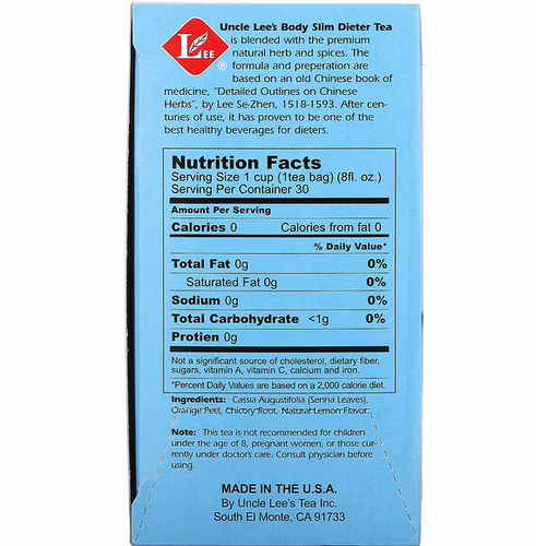 Uncle Lee's Tea, Body Slim Dieter Tea, Lemon, Caffeine Free, 30 Tea Bags, 2.12 oz (60 g) Uncle Lee's Tea, Body Slim Dieter Tea, Lemon, Caffeine Free, 30 Tea Bags, 2.12 oz (60 g)