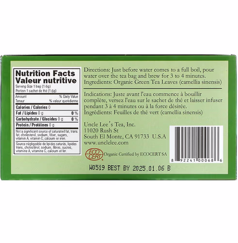 Uncle Lee's Tea, Organic Green Tea, 100 Tea Bags, 5.64 oz (160 g) Uncle Lee's Tea, Organic Green Tea, 100 Tea Bags, 5.64 oz (160 g)