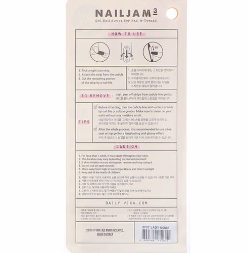 Vika Nailjam, Nail Gel Strips For Nails & Toenails, Lady Mode, 38 Strips Vika Nailjam, Nail Gel Strips For Nails & Toenails, Lady Mode, 38 Strips