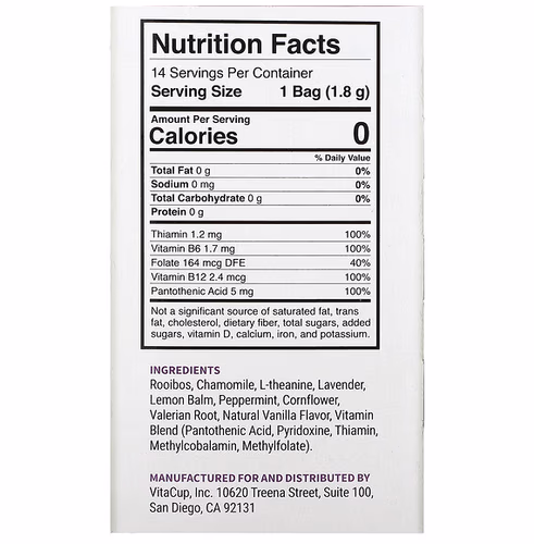 VitaCup, De-Stress Tea, Caffeine-Free, 14 Bags, 0.06 oz (1.8 g) Each