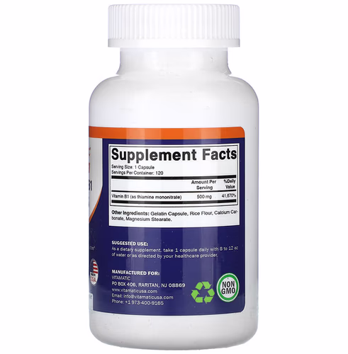 Vitamatic, High Potency, Vitamin B1, 500 mg, 120 Capsules Vitamatic, High Potency, Vitamin B1, 500 mg, 120 Capsules