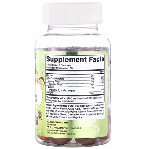 Vitamatic, Kids Fiber Gummies, Natural Blackberry, Peach & Strawberry Flavors, 60 Gummies