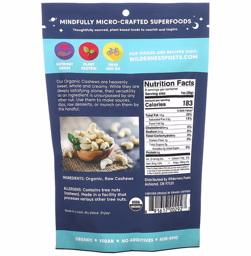 Wilderness Poets, Whole Cashews, 8 oz (226 g) Wilderness Poets, Whole Cashews, 8 oz (226 g)