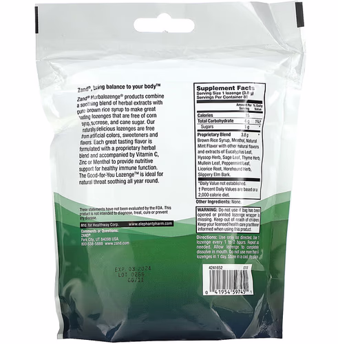 Zand, Herbalozenge, Menthol, Soothing Menthol, 80 Lozenges
