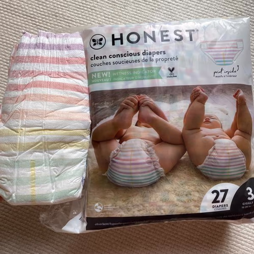 The Honest Company Honest 尿布，尺寸 3，16-28 磅，彩虹條紋，27 尿布 香港