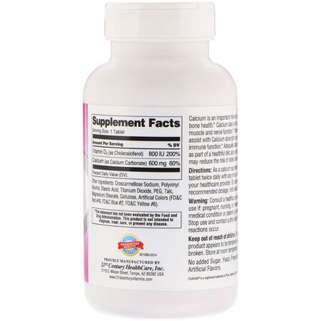 鈣加維生素D, 鈣: 21st Century, 600+D3, Calcium Supplement, 200 Tablets