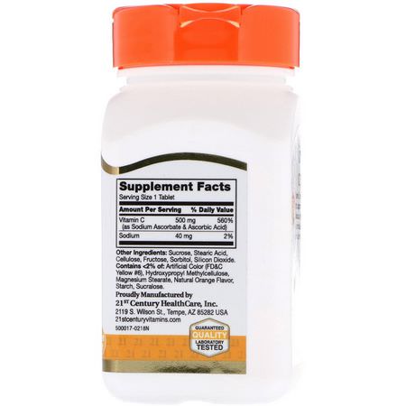 流感, 咳嗽: 21st Century, Chewable C, 500 mg, 110 Orange Flavored Tablets